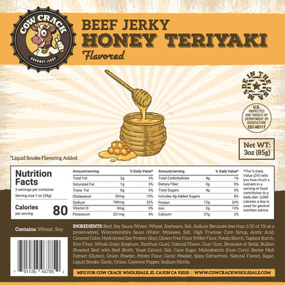 Cow Crack Honey Teriyaki Beef Jerky 3 oz 1 bag
