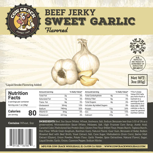 Cow Crack Sweet Garlic Beef Jerky 3 oz 1 bag