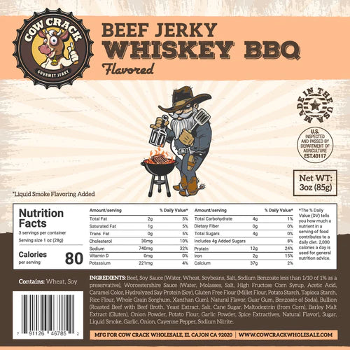 Cow Crack Whiskey BBQ Beef Jerky 3 oz 1 bag